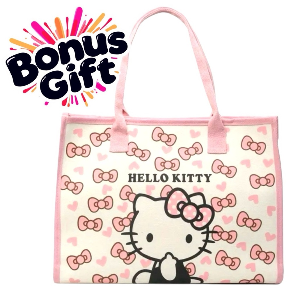 Sanrio Hello Kitty Large Canvas Tote Bag with Zip Top Closure & Gift